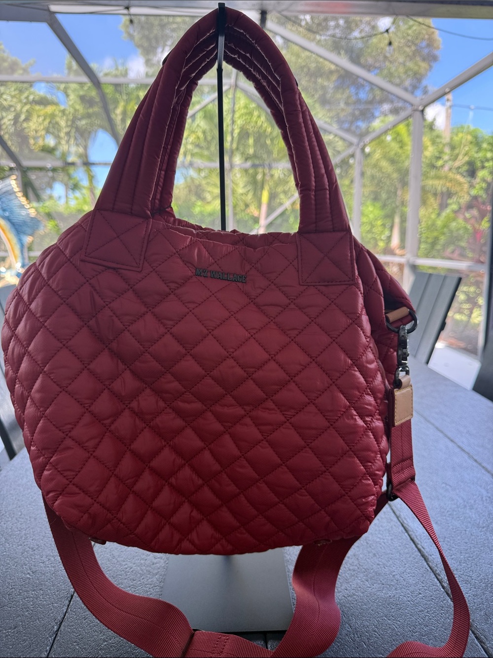 MZ Wallace Quilted Red Tote with Detachable Strap